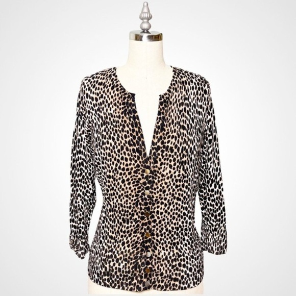 White House Black Market Sweaters - White House Black Market Leopard V Neck Sweater Cardigan Medium